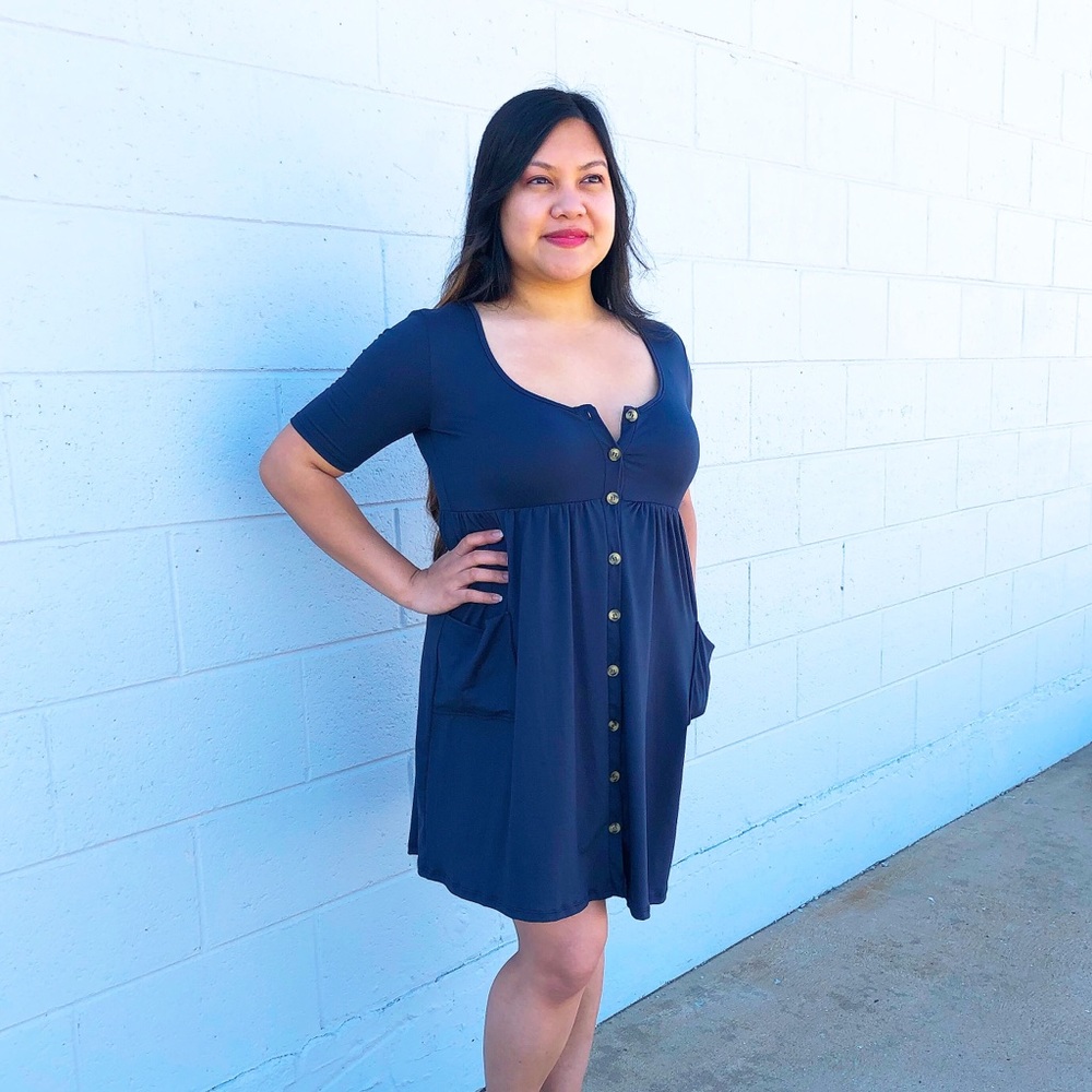 Sweet Claire Navy Button Down Dress